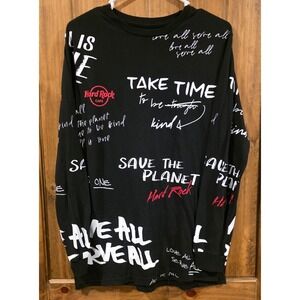 Hard Rock Cafe T-Shirt Mens Size M Black Graphic Long Sleeve Pullover Crew Neck